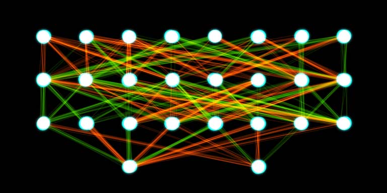 Series of dots all connected by many intersecting lines