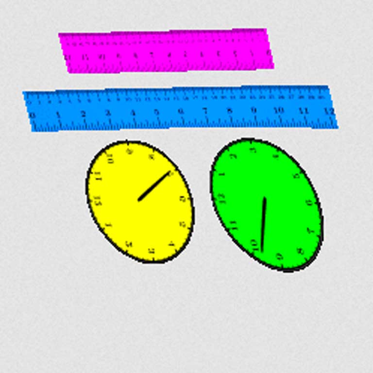Measurement graphics, including clocks and measuring sticks