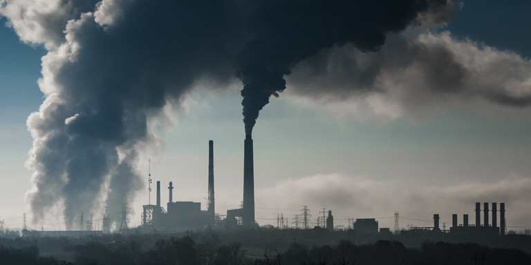 Skyline showing smoke billowing out of industrial buildings